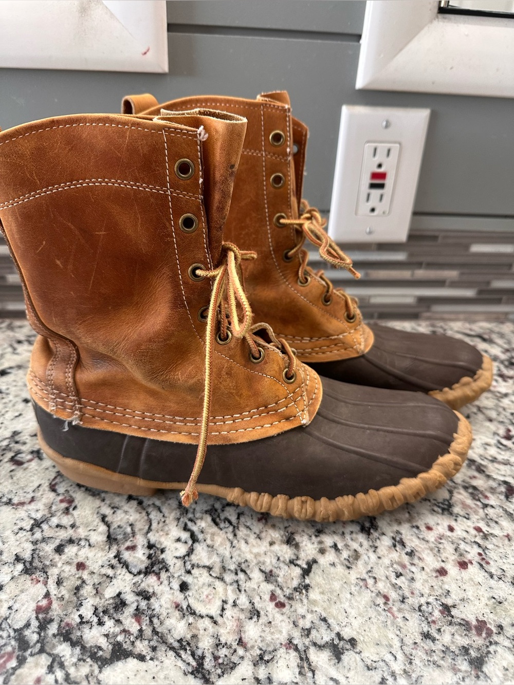 50s/60s Vintage LL Bean Maine Hunting Duck Boots Leather Lace Up Men 8, W 9.5-10